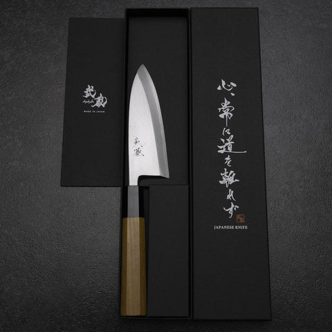 Deba Blue Steel #2 Kasumi Manche en Buffle et Teck 135mm-[Musashi]-[Couteaux de cuisine japonais]