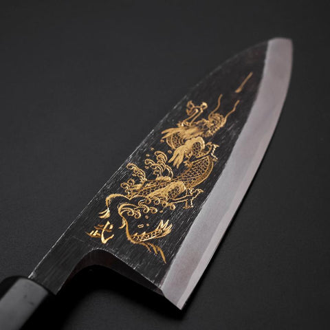 Deba Blue Steel #2 Kurouchi Chokin Dragon Manche en Buffle et Ébène 150mm-[Musashi]-[Couteaux de cuisine japonais]