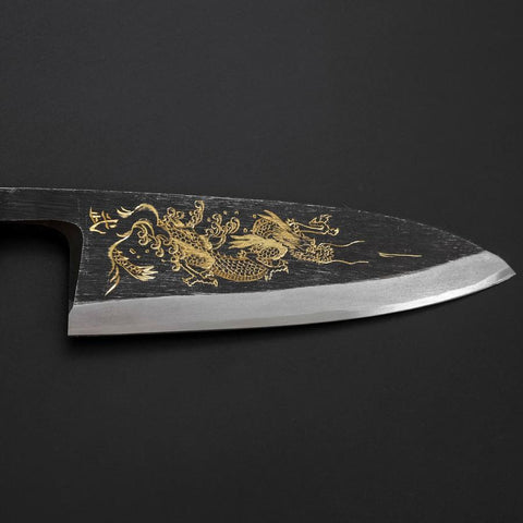 Deba Blue Steel #2 Kurouchi Chokin Dragon Manche en Buffle et Ébène 150mm-[Musashi]-[Couteaux de cuisine japonais]