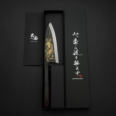 Deba Blue Steel #2 Kurouchi Chokin Dragon Manche en Buffle et Ébène 150mm-[Musashi]-[Couteaux de cuisine japonais]