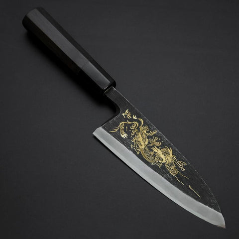 Deba Blue Steel #2 Kurouchi Chokin Dragon Manche en Buffle et Ébène 150mm-[Musashi]-[Couteaux de cuisine japonais]