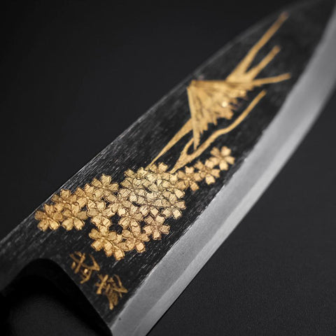 Deba Blue Steel #2 Kurouchi Chokin Sakura Fuji Manche en Buffle et Ébène 170mm-[Musashi]-[Couteaux de cuisine japonais]