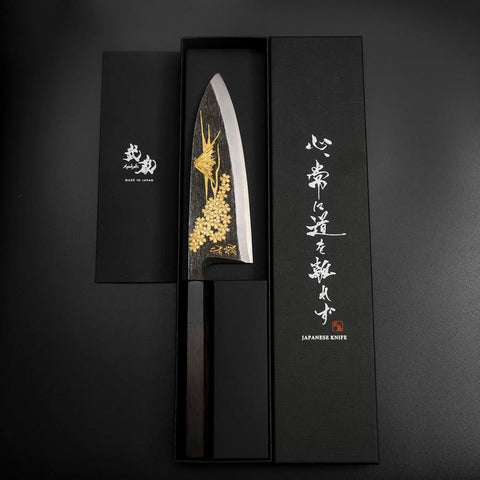 Deba Blue Steel #2 Kurouchi Chokin Sakura Fuji Manche en Buffle et Ébène 170mm-[Musashi]-[Couteaux de cuisine japonais]