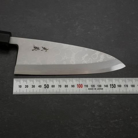 Deba Blue Steel #2 Suminagashi Manche en Buffle et Ébène 165mm-[Musashi]-[Couteaux de cuisine japonais]