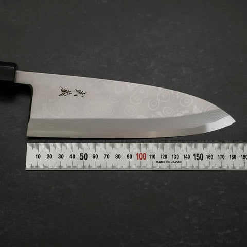 Deba Blue Steel #2 Suminagashi Manche en Buffle et Ébène 180mm-[Musashi]-[Couteaux de cuisine japonais]