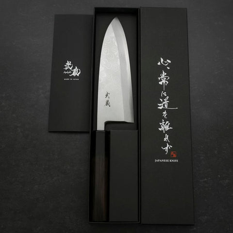 Deba Blue Steel #2 Suminagashi Manche en Buffle et Ébène 180mm-[Musashi]-[Couteaux de cuisine japonais]