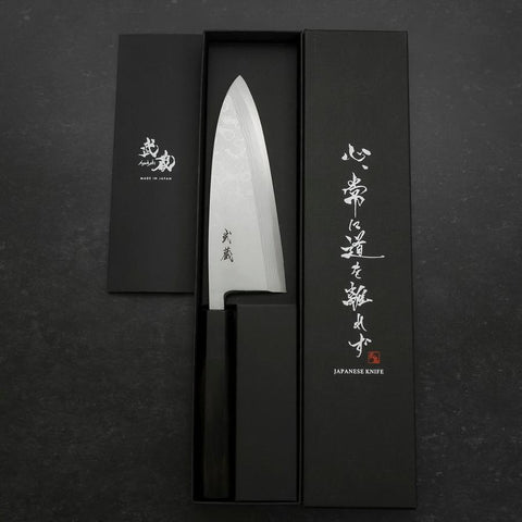 Deba Blue steel #2 Suminagashi Manche en Buffle et Ébène 165mm-[Musashi]-[Couteaux de cuisine japonais]