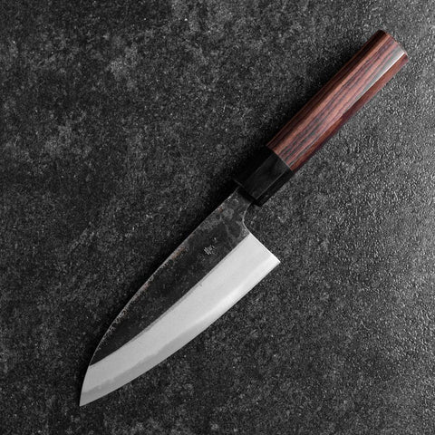 Deba Double-Tranchant Blue Steel #2 Kurouchi Manche en Bois de Rose 150mm-[Musashi]-[Couteaux de cuisine japonais]