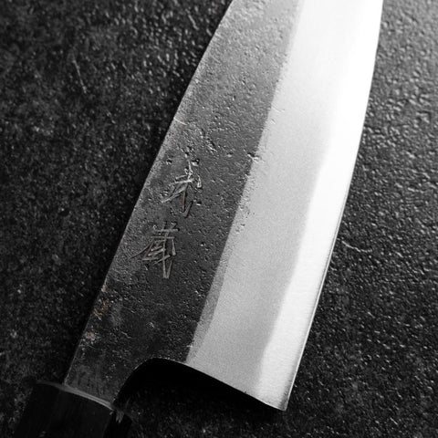 Deba Double-Tranchant Blue Steel #2 Kurouchi Manche en Bois de Rose 150mm-[Musashi]-[Couteaux de cuisine japonais]