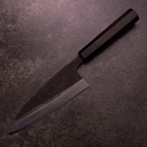 Deba Double-Tranchant White Steel #2 Kurouchi Manche Buffle et Ébène 165mm-[Musashi]-[Couteaux de cuisine japonais]