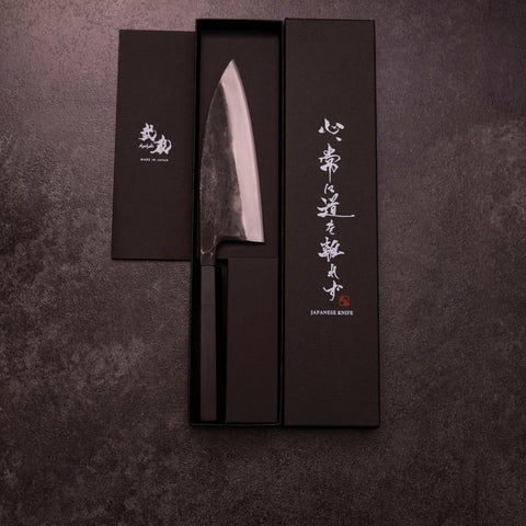 Deba Double-Tranchant White Steel #2 Kurouchi Manche Buffle et Ébène 165mm-[Musashi]-[Couteaux de cuisine japonais]