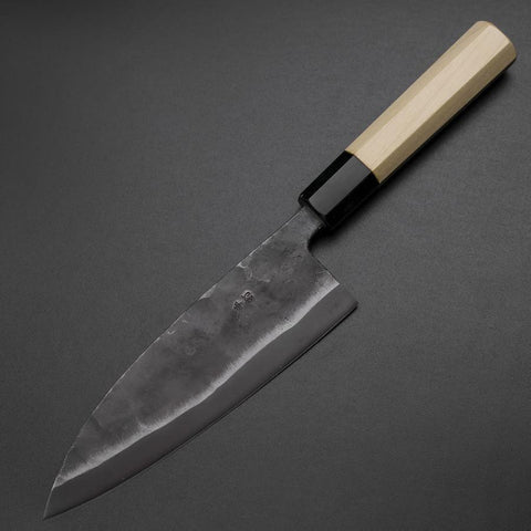 Deba Double-Tranchant White Steel #2 Kurouchi Manche en Buffle et Magnolia 180mm-[Musashi]-[Couteaux de cuisine japonais]