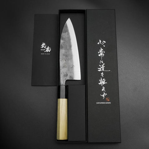 Deba Double-Tranchant White Steel #2 Kurouchi Manche en Buffle et Magnolia 180mm-[Musashi]-[Couteaux de cuisine japonais]