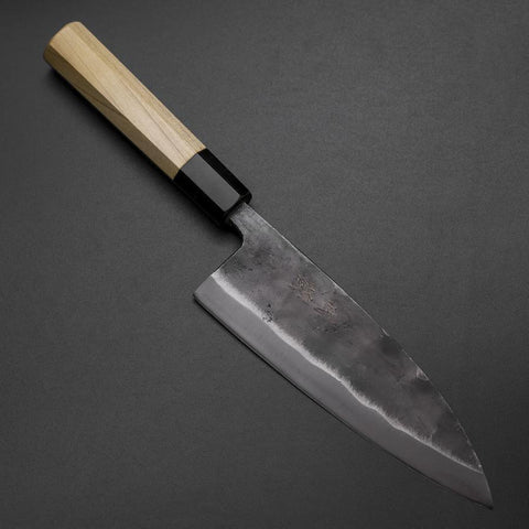 Deba Double-Tranchant White Steel #2 Kurouchi Manche en Buffle et Magnolia 180mm-[Musashi]-[Couteaux de cuisine japonais]