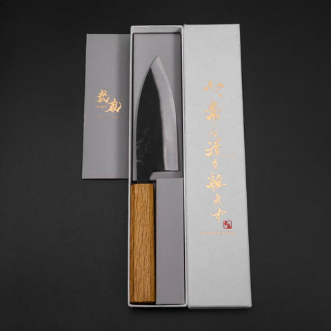 Deba Double-Tranchant White Steel #2 Kurouchi Manche en Chêne 130mm-[Musashi]-[Couteaux de cuisine japonais]