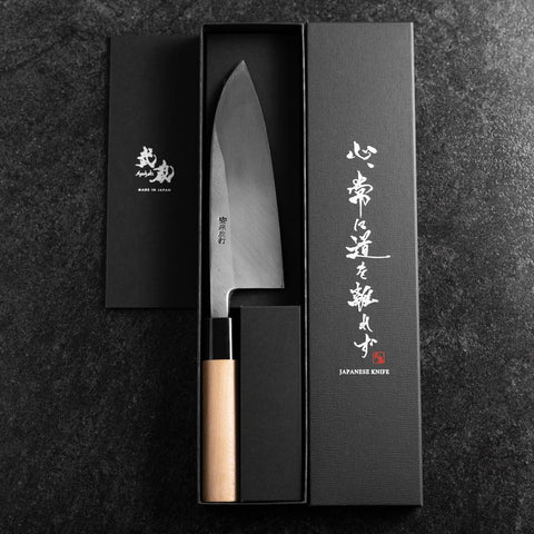 Deba Gaucher White Steel #2 Kurouchi Tsuchime Manche en Cerisier 165mm-[Musashi]-[Couteaux de cuisine japonais]
