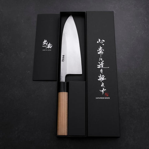 Deba Gaucher White Steel #2 Kurouchi Tsuchime Manche en Cerisier 180mm-[Musashi]-[Couteaux de cuisine japonais]