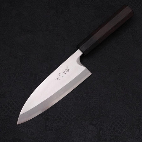 Deba Left Hand Silver Steel #3 Kasumi Buffalo Ebony Handle 165mm-[Musashi]-[Couteaux de cuisine japonais]