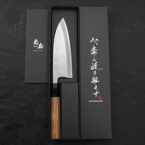 Deba Silver Steel #3 Kasumi Manche en Buffle et Bois de Teck 165mm-[Musashi]-[Couteaux de cuisine japonais]