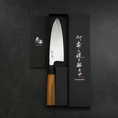 Deba Silver Steel #3 Kasumi Manche en Buffle et Bois de Teck 180mm-[Musashi]-[Couteaux de cuisine japonais]