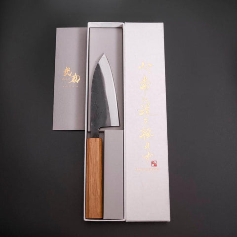 Deba White Steel #2 Double-Tranchant Kurouchi Manche en Chêne 120mm-[Musashi]-[Couteaux de cuisine japonais]