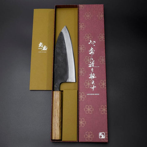 Deba White Steel #2 Double-Tranchant Kurouchi Manche en Chêne 180mm-[Musashi]-[Couteaux de cuisine japonais]