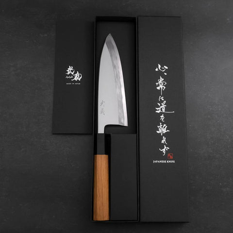 Deba White Steel #2 Hon-Kasumi Manche en Buffle et Bois de Teck 165mm-[Musashi]-[Couteaux de cuisine japonais]