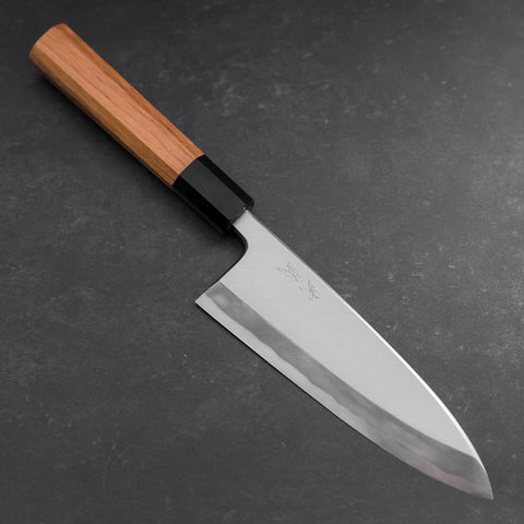 Deba White Steel #2 Hon-Kasumi Manche en Buffle et Bois de Teck 165mm-[Musashi]-[Couteaux de cuisine japonais]