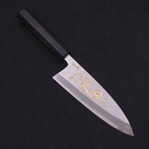 Deba White Steel #2 Kasumi Chokin Dragon Manche Buffle et Ébène 180mm-[Musashi]-[Couteaux de cuisine japonais]