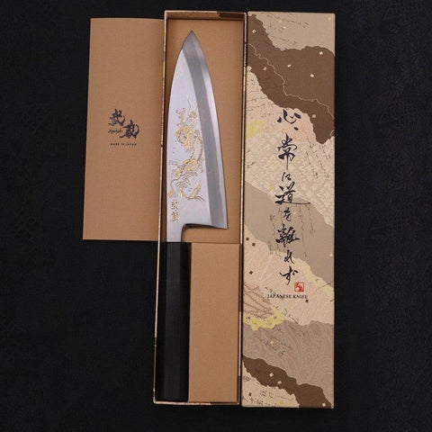 Deba White Steel #2 Kasumi Chokin Dragon Manche en Buffle et Ébène 180mm-[Musashi]-[Couteaux de cuisine japonais]