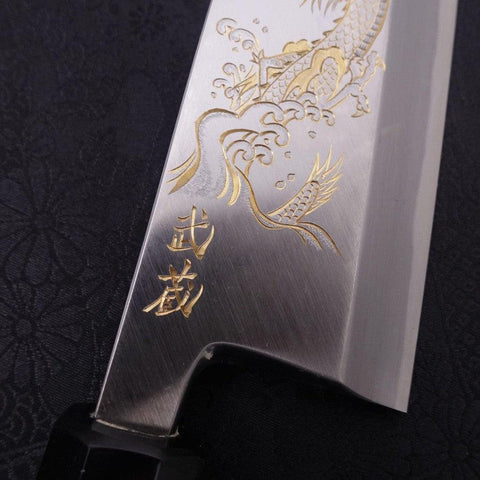Deba White Steel #2 Kasumi Chokin Dragon Manche en Buffle et Ébène 180mm-[Musashi]-[Couteaux de cuisine japonais]