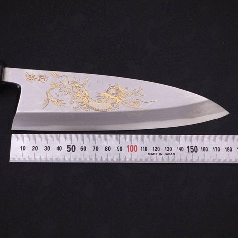 Deba White Steel #2 Kasumi Chokin Dragon Manche en Buffle et Ébène 180mm-[Musashi]-[Couteaux de cuisine japonais]