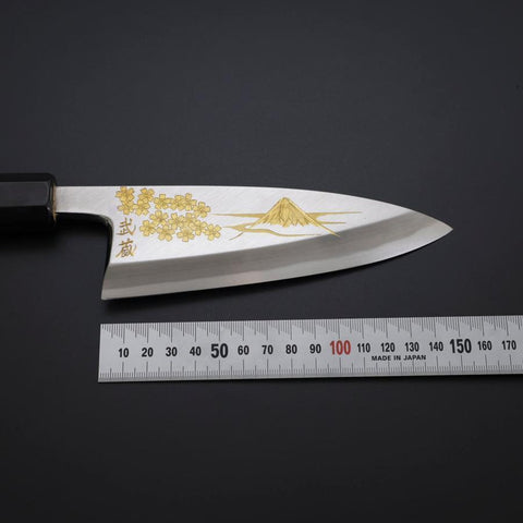 Deba White Steel #2 Kasumi Chokin Gold Sakura-Fuji Buffalo Ebony Handle 150mm (5.9”)-[Musashi]-[Couteaux de cuisine japonais]