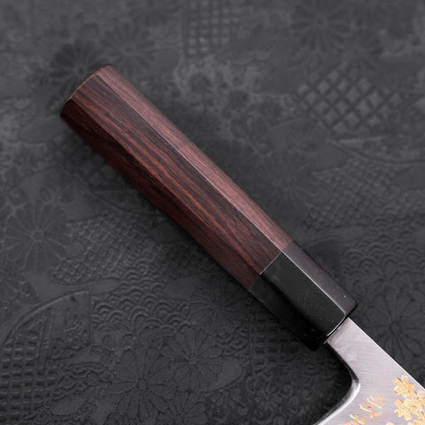 Deba White Steel #2 Kasumi Chokin Gold Sakura-Fuji Buffalo Ebony Handle 165mm (6.5”)-[Musashi]-[Couteaux de cuisine japonais]