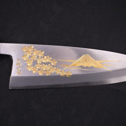 Deba White Steel #2 Kasumi Chokin Gold Sakura-Fuji Buffalo Ebony Handle 180mm (7”)-[Musashi]-[Couteaux de cuisine japonais]