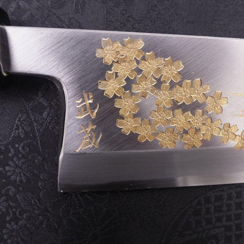Deba White Steel #2 Kasumi Chokin Gold Sakura-Fuji Buffalo Ebony Handle 180mm (7”)-[Musashi]-[Couteaux de cuisine japonais]
