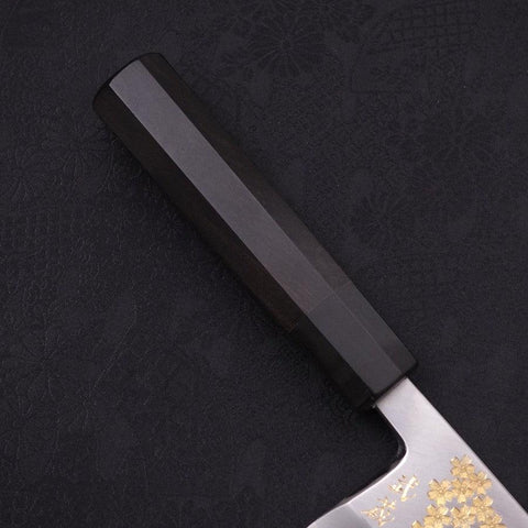 Deba White Steel #2 Kasumi Chokin Gold Sakura-Fuji Buffalo Ebony Handle 180mm (7”)-[Musashi]-[Couteaux de cuisine japonais]