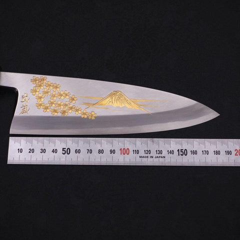 Deba White Steel #2 Kasumi Chokin Or Sakura-Fuji Manche en Buffle et Ébène 180mm-[Musashi]-[Couteaux de cuisine japonais]