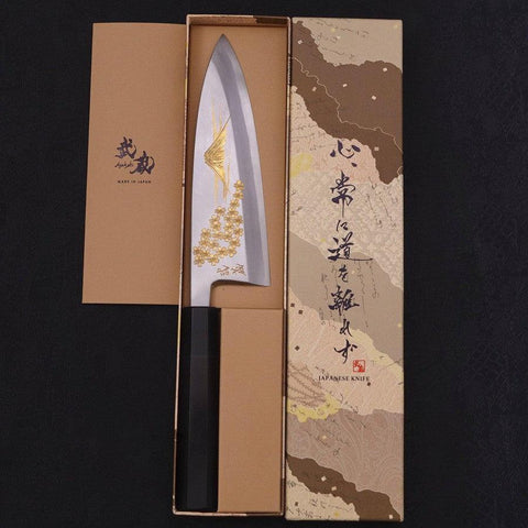 Deba White Steel #2 Kasumi Chokin Or Sakura-Fuji Manche en Buffle et Ébène 180mm-[Musashi]-[Couteaux de cuisine japonais]