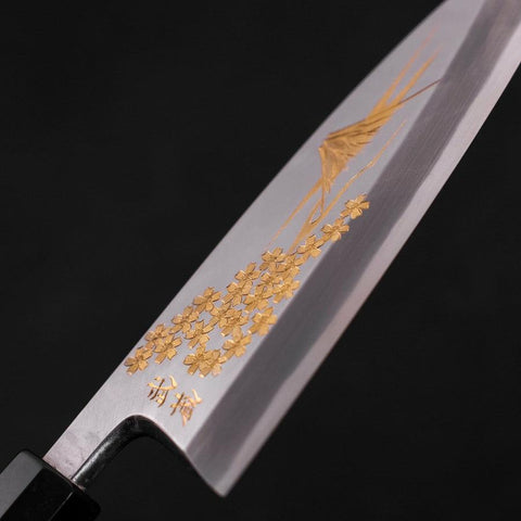 Deba White Steel #2 Kasumi Chokin Sakura-Fuji Or Manche en Buffle et Ébène 165mm-[Musashi]-[Couteaux de cuisine japonais]