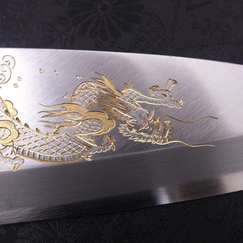 Deba White Steel #2 Kasumi Chokin Silver Dragon Buffalo Ebony Handle 170mm (6.7”)-[Musashi]-[Couteaux de cuisine japonais]