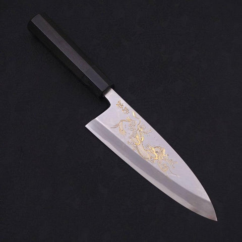 Deba White Steel #2 Kasumi Chokin Silver Dragon Buffalo Ebony Handle 170mm (6.7”)-[Musashi]-[Couteaux de cuisine japonais]