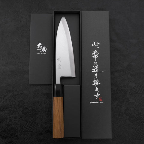 Deba White Steel #2 Kasumi Manche en Buffle et Bois de Teck 180mm-[Musashi]-[Couteaux de cuisine japonais]