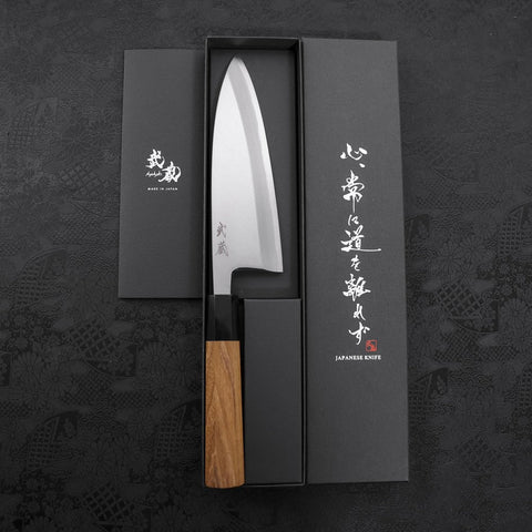 Deba White Steel #2 Kasumi Manche en Buffle et Bois de Teck 180mm-[Musashi]-[Couteaux de cuisine japonais]