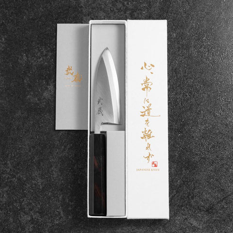 Deba White Steel #2 Kasumi Manche en Buffle et Ébène 120mm-[Musashi]-[Couteaux de cuisine japonais]