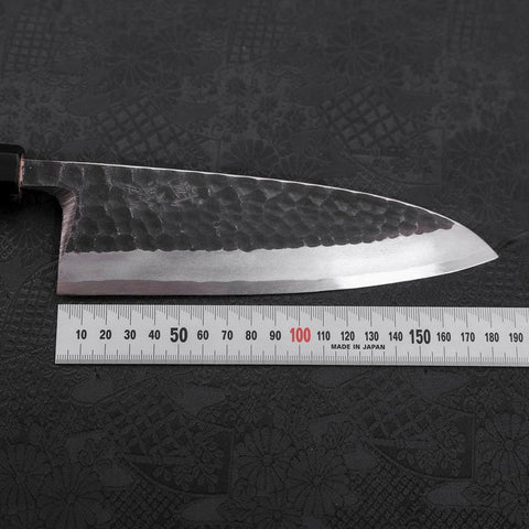 Deba White Steel #2 Kurouchi Tsuchime Buffalo Teak Handle 180mm (7”)-[Musashi]-[Couteaux de cuisine japonais]