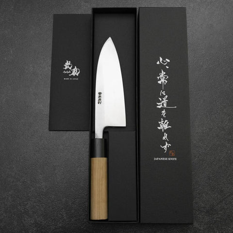 Deba White Steel #2 Kurouchi Tsuchime Cherry Handle 150mm-[Musashi]-[Couteaux de cuisine japonais]