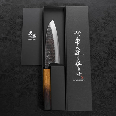 Deba White Steel #2 Kurouchi Tsuchime Manche Yaki Urushi 150mm-[Musashi]-[Couteaux de cuisine japonais]