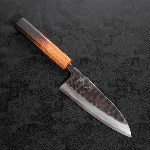 Deba White Steel #2 Kurouchi Tsuchime Manche Yaki Urushi 150mm-[Musashi]-[Couteaux de cuisine japonais]