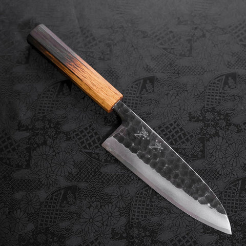 Deba White Steel #2 Kurouchi Tsuchime Manche Yaki Urushi 165mm-[Musashi]-[Couteaux de cuisine japonais]